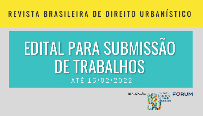 Está aberto o edital para submissão de trabalhos para a Revista Brasileira de Direito Urbanístico